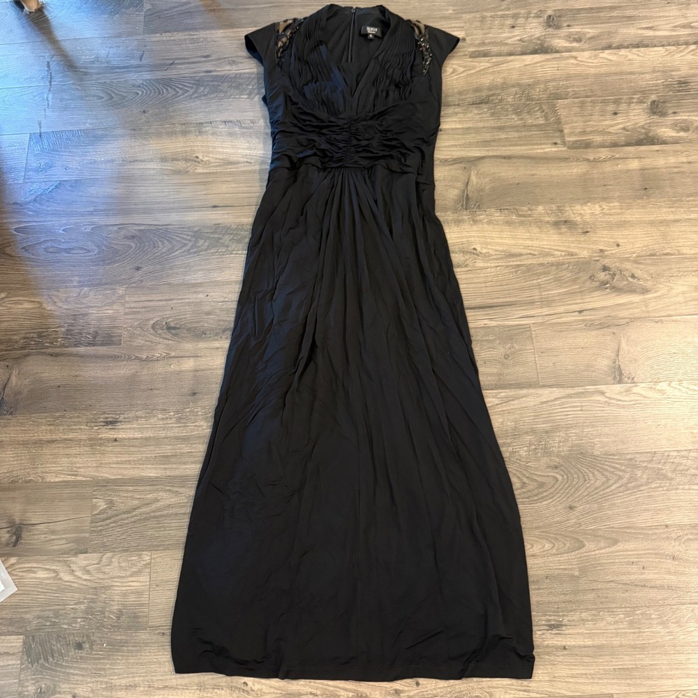Tadashi Collection Black Ruched Sequin Mesh Back Evening Gown XL FP75657L